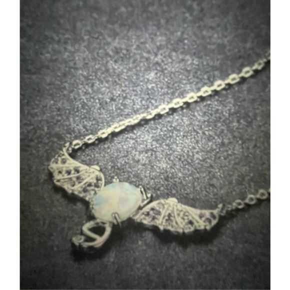 Unique WHITE OPAL N STERLING SILVER BAT NECKLACE - Picture 1 of 5